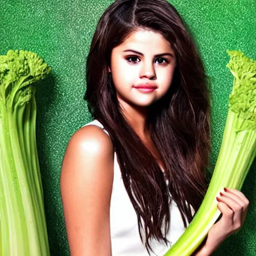 Image similar to selena gomez as celery hybrid mutant