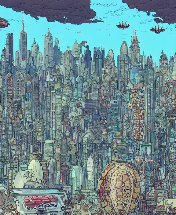 Image similar to city skyline made from obese sea slugs, in the style of a puffy spaceship, skeletons, partly cloudy, spooky, dramatic lighting, by geof darrow, bill sienkiewicz, dan mumford, yusuke murata, makoto shinkai, ross tran, cinematic, unreal engine, cel shaded, featured on artstation, pixiv