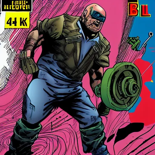 Image similar to Bin Diesel as a comic book hero fighting off evil,, 4k, comic book cover