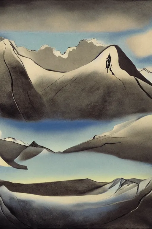 Prompt: mountainscape in the style of salvador dali