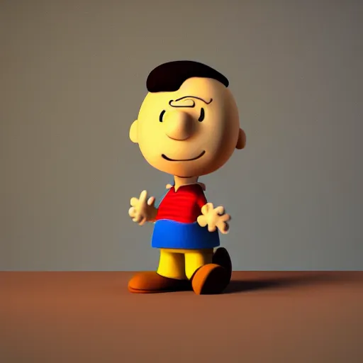 Image similar to 3 d render of charlie brown, studio lighting, peanuts, dramatic, artstation, deviantart