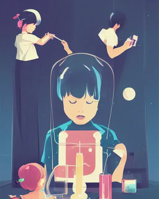 Prompt: a little girl is doing a science experiment. clean cel shaded vector art. minimalist illustration art by lois van baarle, artgerm, helen huang, by makoto shinkai and ilya kuvshinov, rossdraws