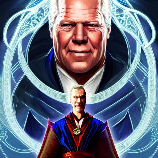 Prompt: Half-length portrait of gerald ford as Dr Strange, fantasy, intricate, elegant, digital painting, trending on artstation, concept art, sharp focus, illustration by Gaston Bussiere and artgerm, 4k.