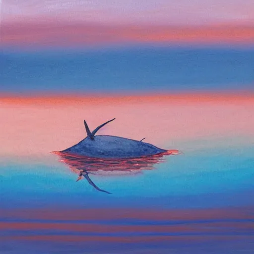 Prompt: narwhal plying at sunset, rose gold sand