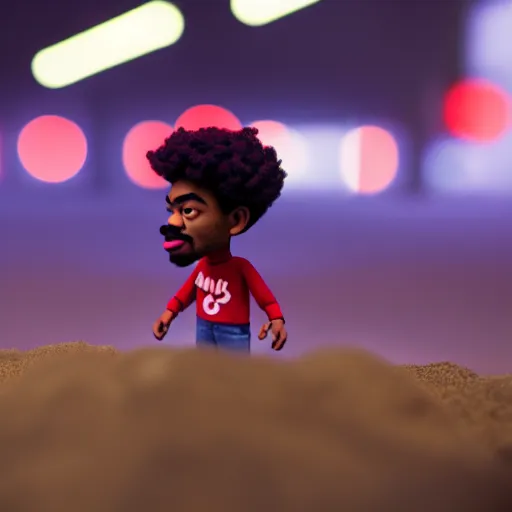 Image similar to a cinematic film still of a claymation stop motion film starring chance the rapper as a college student, shallow depth of field, 8 0 mm, f 1. 8