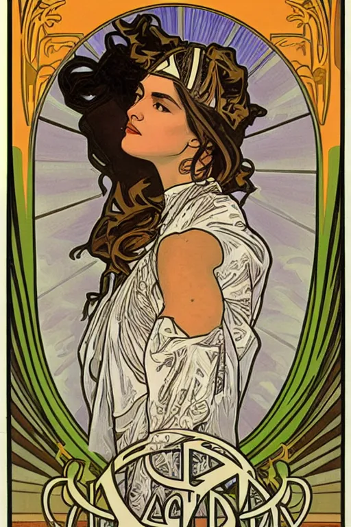 Image similar to Alexandria Ocasio-Cortez art nouveau Alphonse Mucha