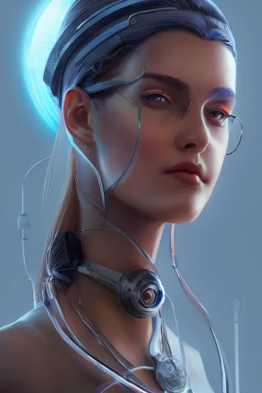 Image similar to goddess of technology, character art portrait, official media, illustrated by charlie bowater and ilya kushinov, extremely detailed, 8 k, trending on artstation, cinematic lighting, beautiful,