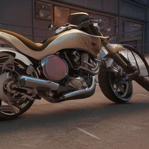 Image similar to A biker pig with a beard next to other biker animals, Octane render, unreal engine 5, cinema4D, cinematic