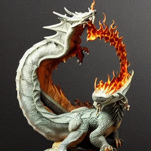 Image similar to “fire breathing dragon, sculpture in the round, stone”