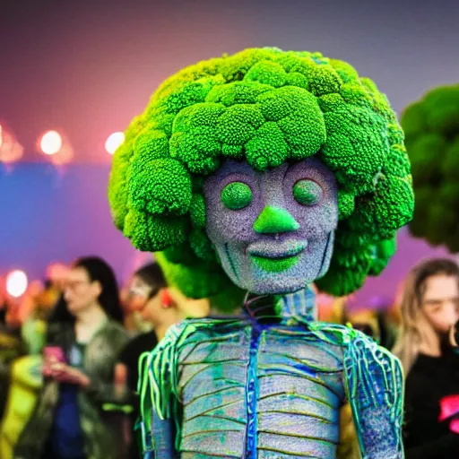 Image similar to a humanoid broccoli at a festival in the year 3 0 0 0