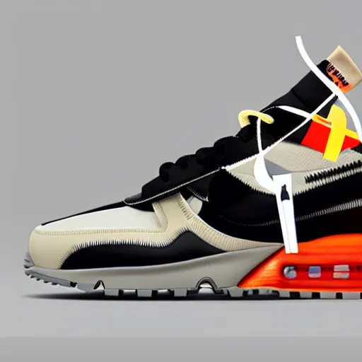 Prompt: retro futuristic OFf-white x Nike air max sneakers by syd mead