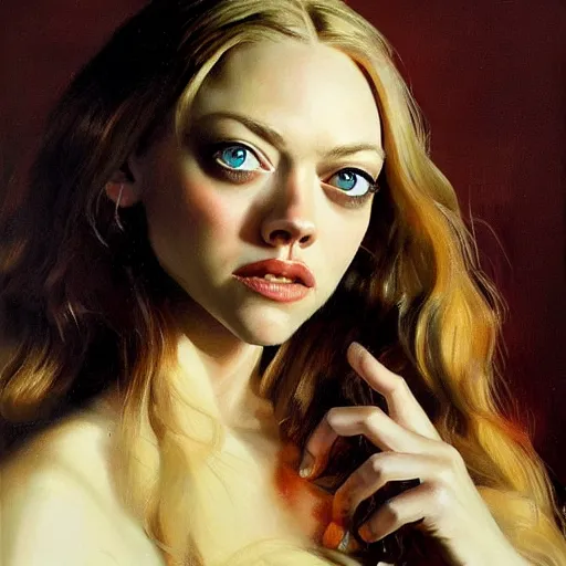 Image similar to ultra realistic portrait painting of amanda seyfried as a western outlaw, art by frank frazetta, 4 k, ultra realistic, highly detailed, epic lighting.