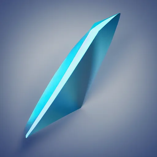 Prompt: icon of paper plane in light blue metallic iridescent material, 3 d render isometric perspective on dark background