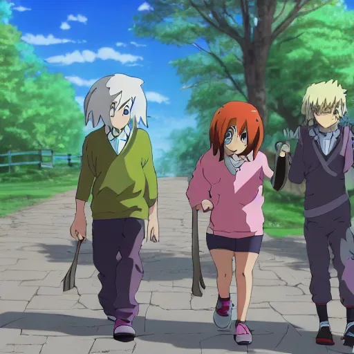 Prompt: A family of stone golems going for a walk, anime, 4k,