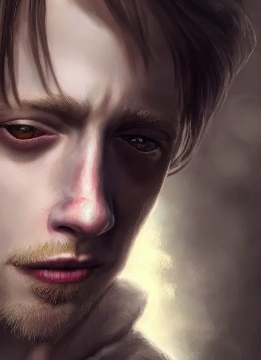 Prompt: detailed still of macaulay culkin, wolfboy, detailed realistic face, digital art, by charlie bowater, by magali villeneuve, gorgeous lighting, unreal engine, movie composition