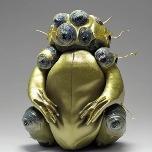 Image similar to ceramic and gold sculpture of a tardigrade, kintsugi tardigrade, award - winning sculpture