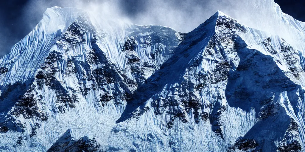 Image similar to a close - up photographic picture of a mount everest, photographic filter, unreal engine 5, realistic, hyperdetailed, 8 k, cinematic, volumetric lighting, very realistic effect, hd, hdr, 4 k, sharp focus, octane render, ultra detailed, high resolution, trending on artstation in the style of albert dros glowing rich colors powerful imagery