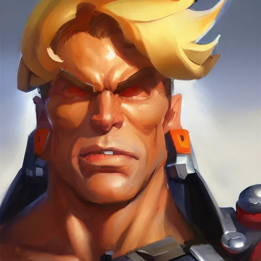 Image similar to greg manchess portrait painting of he - man as overwatch character, medium shot, asymmetrical, profile picture, organic painting, sunny day, matte painting, bold shapes, hard edges, street art, trending on artstation, by huang guangjian and gil elvgren and sachin teng