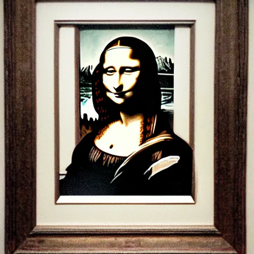 Image similar to the Mona Lisa stencilled on the wall by banksy