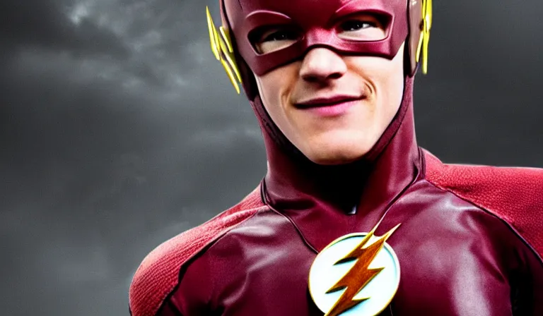 Prompt: lucas till as the flash, close up shot, photorealistic,