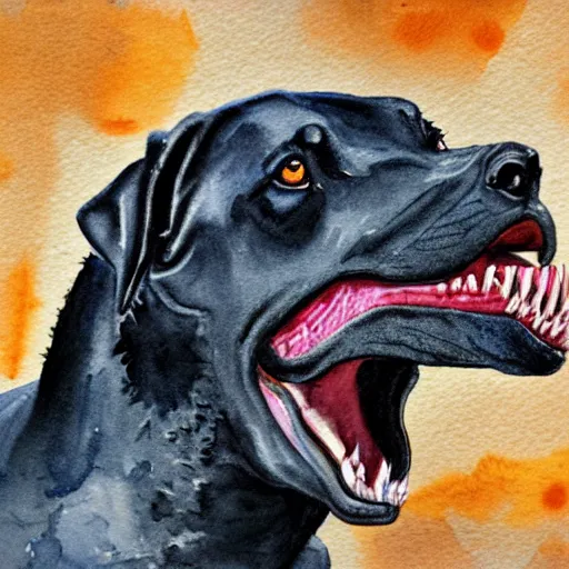 Image similar to Rottweiler dinosaur hybrid, watercolor art
