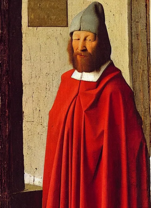 Image similar to red cloth, medieval painting by jan van eyck, johannes vermeer