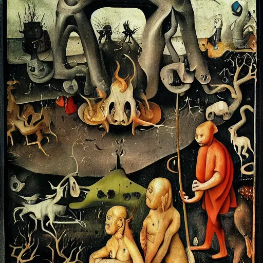 Prompt: vin the garden of beasts, ery detailed and colorful, by Hieronymous Bosch, by M.C. Escher, by Caravaggio, beautiful, eerie, surreal, psychedelic