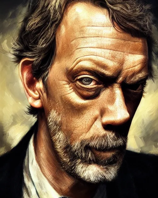 Image similar to hugh laurie, hyper realistic face, beautiful eyes, fantasy art, in the style of greg rutkowski, intricate, hyper detailed, smooth