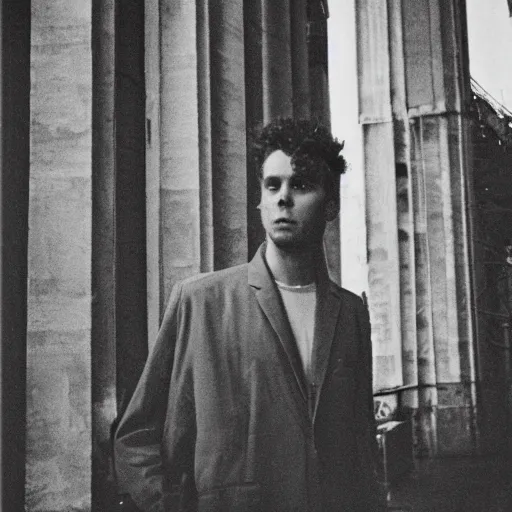 Prompt: grainy abstract expired film photo of mikky ekko, 1960s Paris by Henri Cartier-Bresson, 50mm lens cinematic, black and white filter