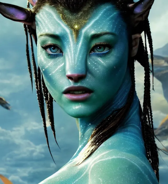 Image similar to amber heard in avatar, movie still frame, hd, remastered, cinematic lighting