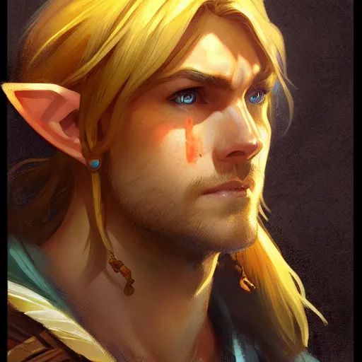 Prompt: Portrait of Link from Zelda, highly detailed, digital painting, artstation, concept art, sharp focus, illustration, art by greg rutkowski and alphonse mucha