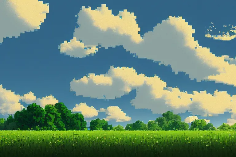 Image similar to landscape, summer, morning, beautiful cloud, quiet, no people, trending on artstation, trending on deviantart, pixelart, pixelperfect, pixel art, pixel, color limit, nearest neighbor, hard edges, art of Kirokaze pixel, art of Regular FHC, art of Pixel Jeff Franek, art of Aaron Hain, art of kryssalian