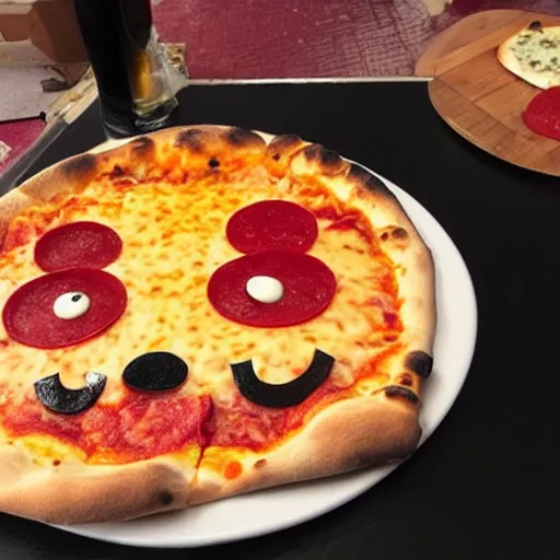 Prompt: Pizza with a face