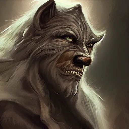 Image similar to “a fantasy digital portrait of an old man, werewolf”