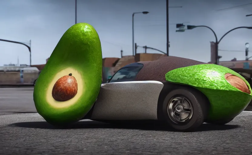 Image similar to a avocado car, hyperrealistic, concept art, octane render, unreal engine 5, trending on artstation, high quality, highly detailed, 8 k hdr, product photo, centered, ny background, soft lighting, path traced, low contrast, high coherence, symmetrical