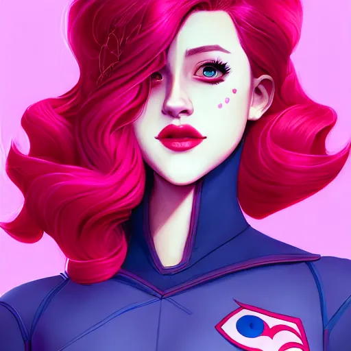 Image similar to a portrait of Lili Reinhart Batgirl comics, red hair, art by lois van baarle and loish and ross tran and rossdraws and sam yang and samdoesarts and artgerm, digital art, highly detailed, intricate, sharp focus, Trending on Artstation HQ, deviantart, unreal engine 5, 4K UHD image