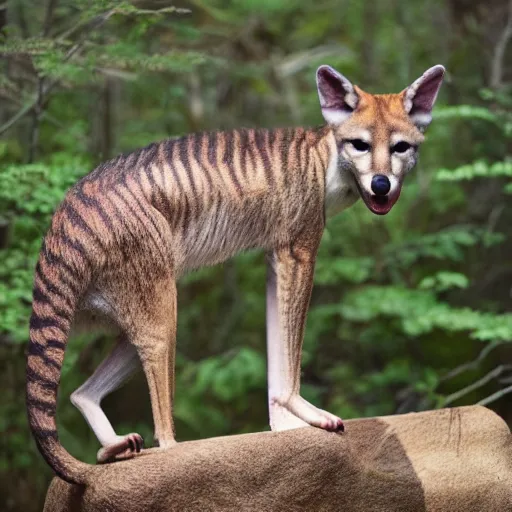 Prompt: plaroid photo of a thylacine