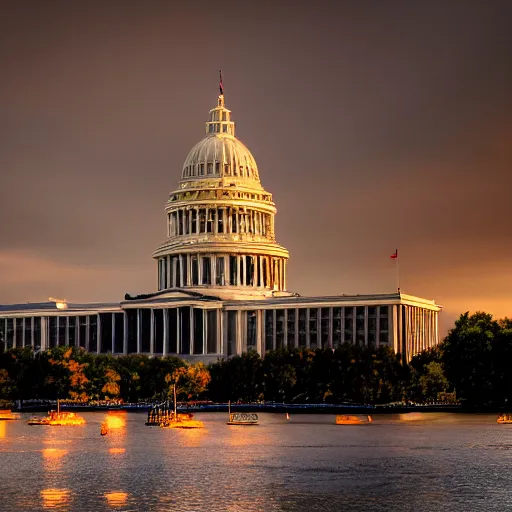 Prompt: madison wisconsin capital being attacked by godzilla ( 1 9 8 9 ) ( eos 5 ds r, iso 1 0 0, f / 8, 1 / 1 2 5, 8 4 mm, postprocessed, bokeh )