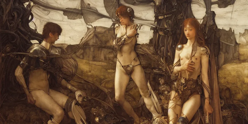 Image similar to last will, by Edgar Maxence and Ross Tran and Michael Whelan and Da Vinci and Caravaggio and J.M.W Turner and Bruegel intricate line drawings, cinematic, establishing shot, 8k resolution,