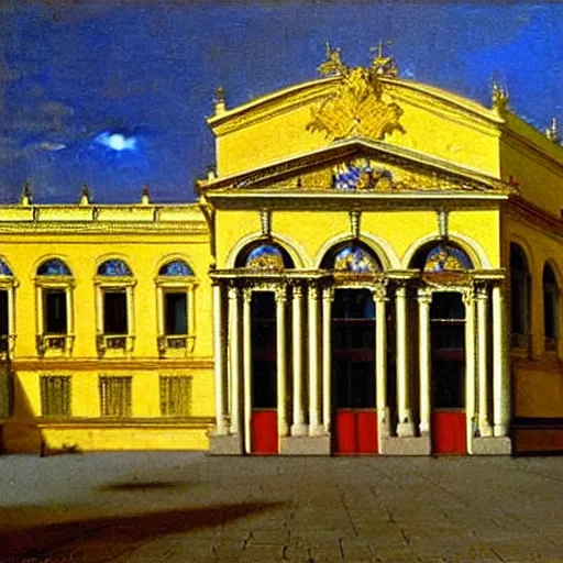Prompt: vienna state opera house, exterior, oil painting by johannes vermeer