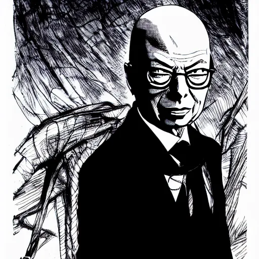 Image similar to Klaus Schwab looking sinister, by Tsutomu Nihei, highly detailed