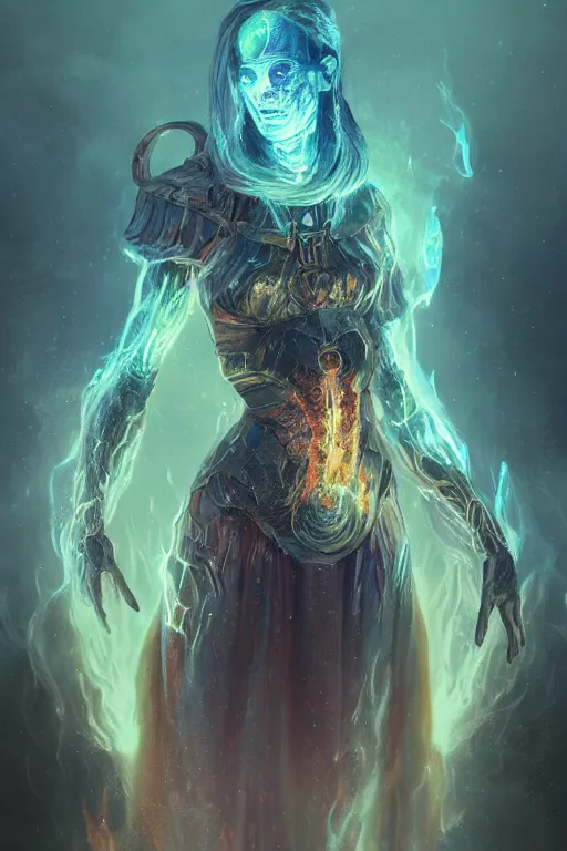 Image similar to holographic flame knight, digital art, electronic, trending on artstation, professional art by seb mckinnon, david romero, wlop, cinematic lighting, ultra detailed, fantasy, magic, hologram