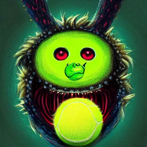 Image similar to a portrait of a tennis ball monsters, digital art, fantasy, magic, chalk, trending on artstation, ultra detailed, professional illustration by basil gogos