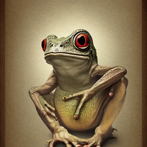 Prompt: full page antique lithograph of Anathomy of godotr, intelligent humanoid frog-like creature, White background, art print, clean brush stroke, realistic highly detailed, 8k post-processing highly detailed, rendered by octane engine, esty