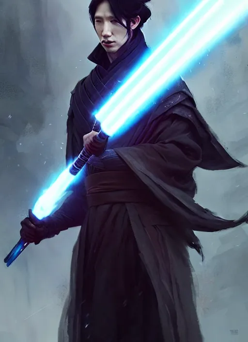 Image similar to male cosplayer wearing costume that is a mix of wei wuxian from the untamed and kylo ren. art by greg rutkowski, art by pascal blanche. crisp quality. digital photography. trending in deviantart.