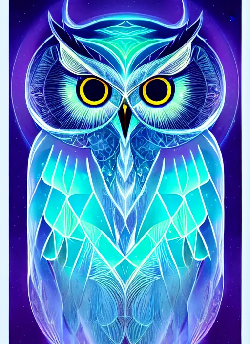 Image similar to symmetry!! product render poster vivid colors divine proportion owl, ice and snow, glowing fog intricate, elegant, highly detailed, digital painting, artstation, concept art, smooth, sharp focus, illustration,