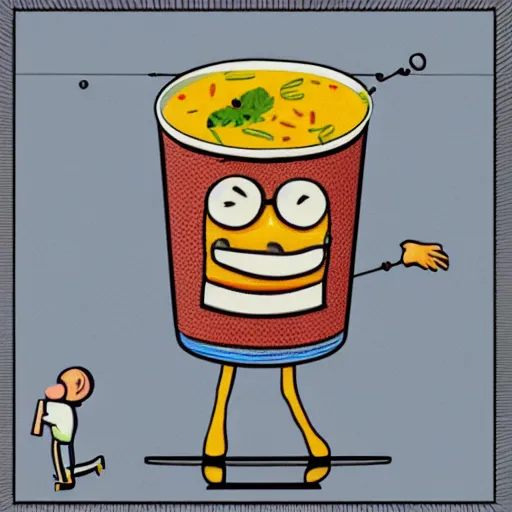 Prompt: anthropomorphized instant soup taking a miniature human out of the microwave. 8k. photorealism