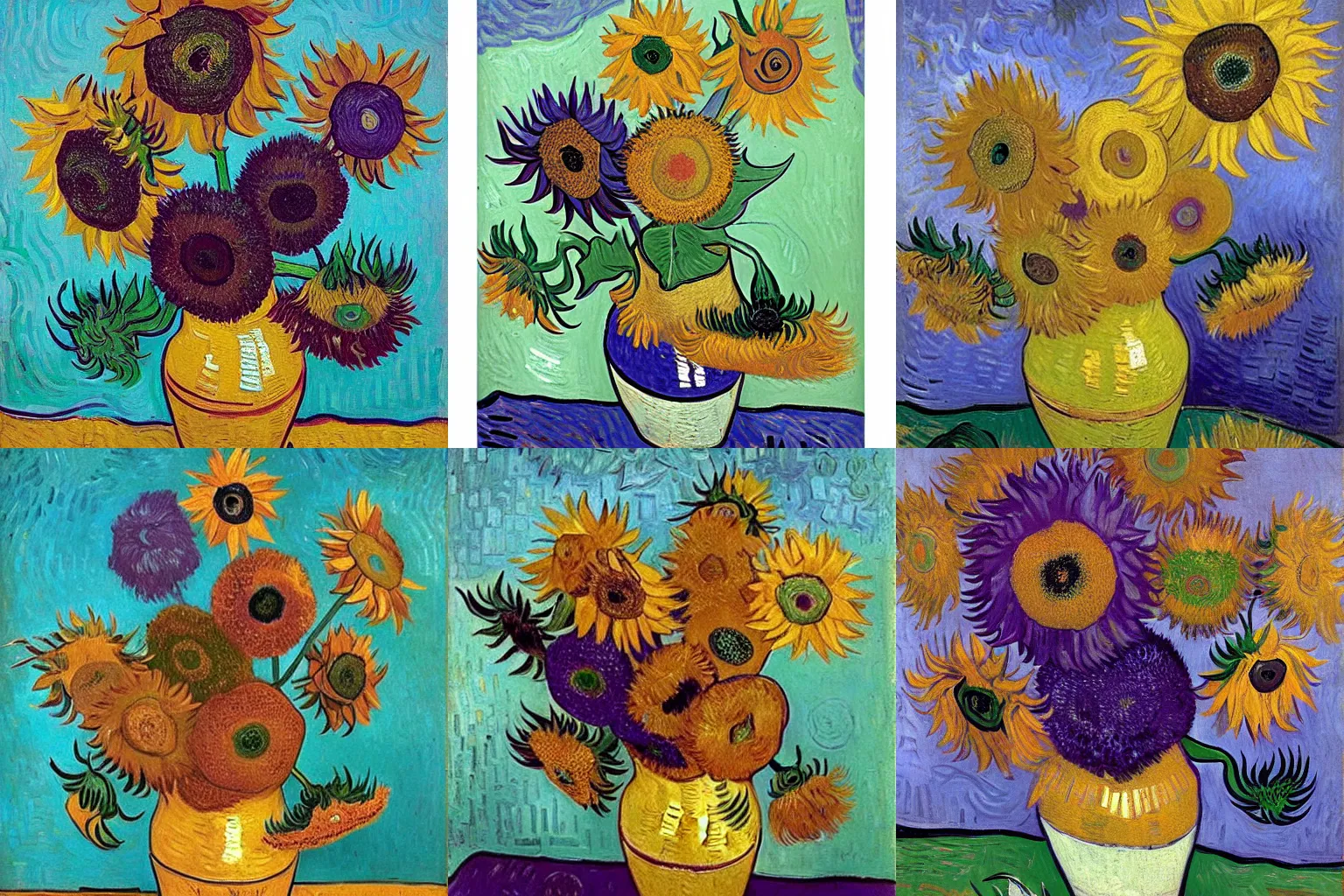 Prompt: purple sunflowers, by van gogh