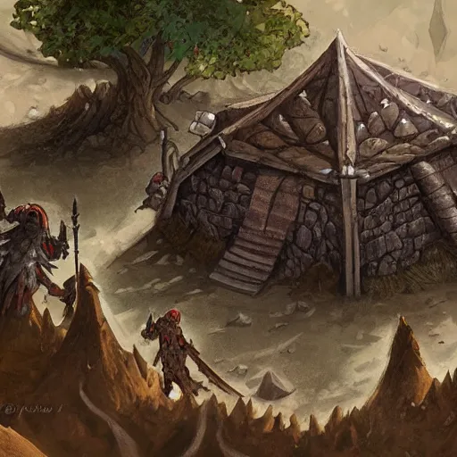 Image similar to goblin encampment, d & d, fantasy, concept art, long shot