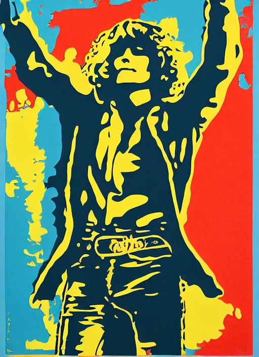 Image similar to Jim Morrison, Detailed, 1970's, Art Poster, Screen print, Cream paper, black, red and cyan ink